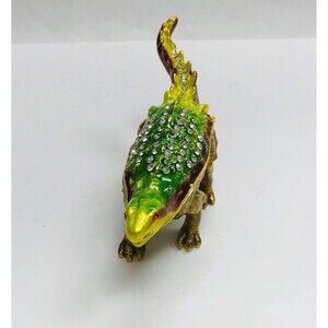 Cristiani Collezione Austrian Crystals Pewter Dinosaur Hinged Trinket Box